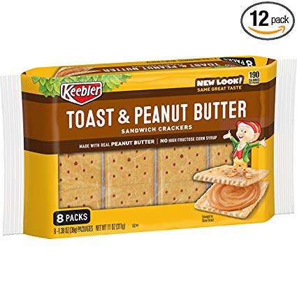 Keebler Toast and Peanut Butter Sandwich Crackers, Single Serve, 1.38 oz Packages (8 Count)(Pack of 12)