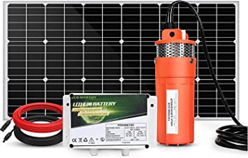 ECO-WORTHY 100W Deep Well Submersible Pump Kit with 6Ah LiFePO4 Battery, Large Flow Solar Water Pump   100W Solar Panel Kit   12V Battery for Deep Well, Irrigation, Human and Animal Using Water