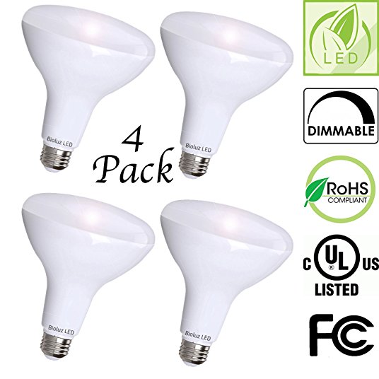 4 Pack Bioluz LED BR30 LED Dimmable Bulb, 65W Equivalent 700 lumen, 2700K (Warm White), Indoor/Outdoor Flood Light E26 Medium Base, UL-Listed (Pack of 4)