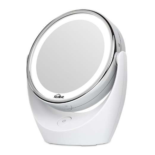 Kealive Makeup Mirror, Vanity Mirror with Lights, Magnifying Mirror with Table Lamps, Double-Sided with Rotating Mirror Light for Personal Care and Cosmetic, White