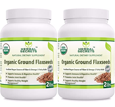 Herbal Secrets Organic Ground Flaxseed 4 Lbs Excellent Vegan Source of Fiber & Omega - Fatty Acids USDA Certified Organic- Promotes Joint Health Supports Healthy Weight Management