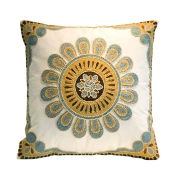 Milesky Embroidery Throw Pillow Case Decorative Cotton 18x18 Sunflower Blue
