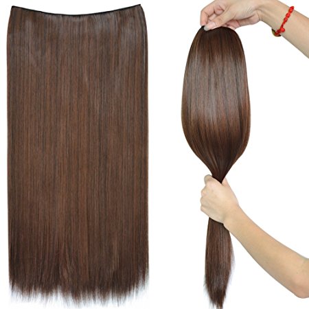 REECHO 23" 1-pack Soft Straight Clips in on Synthetic Hair Extensions Hair pieces for Women 5 Clips 4.6 Oz Per Piece - Light Brown