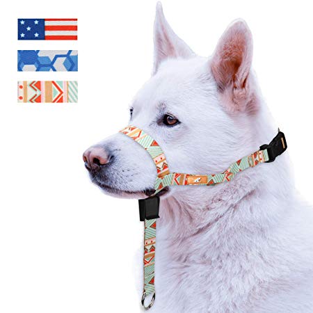 Colorful Dog Head Collar with 3 Beautiful Designs, Head Harness Stops Dog Pulling, Head Leash(M,Green Bohemian)