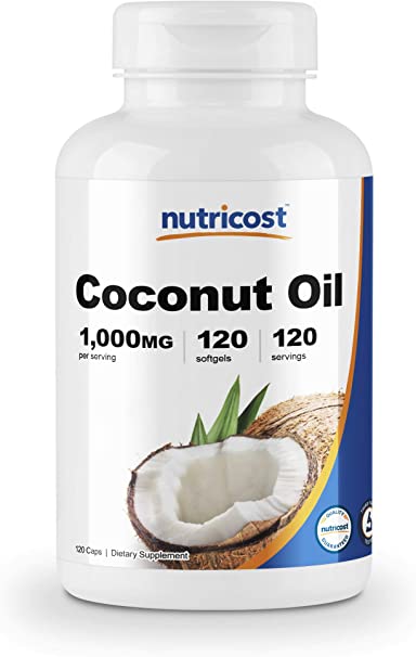 Nutricost Coconut Oil Softgels (1000mg) 120 Softgels - Extra Virgin Coconut Oil - Gluten Free and Non-GMO