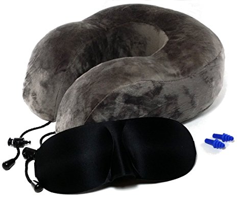 NOMAD Premium Memory Foam Travel Neck Pillow with Bonus Sleep Mask and Ear Plugs - Comfort and Support for Travel or at Home (Gray)