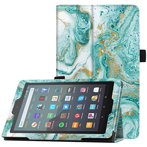 Famavala Folio Case Cover Compatible with All-New 7" Fire 7 Tablet [9th Generation, 2019 Release] (FloatGreen)