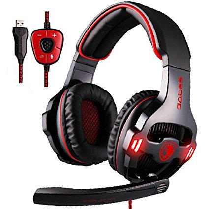 [2016 Newest Updated USB Gaming Headset]SADES SA903 Computer Over Ear 7.1 Surround Sound PC Stereo Game Headphones with Microphone LED Light