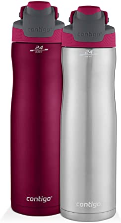 Contigo AUTOSEAL Chill Stainless Steel Water Bottles, 24 oz, SS/Very Berry & Very Berry, 2-Pack