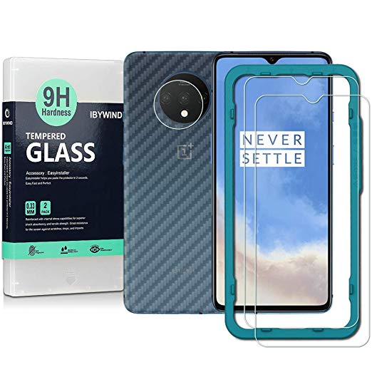 Ibywind Screen Protetor for OnePlus 7T [Pack of 2] with Camera Lens Tempered Glass Protector,Back Carbon Fiber Skin Protector,Including Easy Install Kit