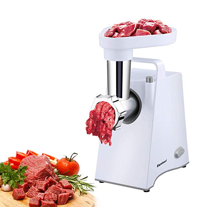 Meat Grinder Electric Stainless Steel Sausage Maker, Meat Mincer Sausage Stuffer with Grinding Plates for Home Use (White)