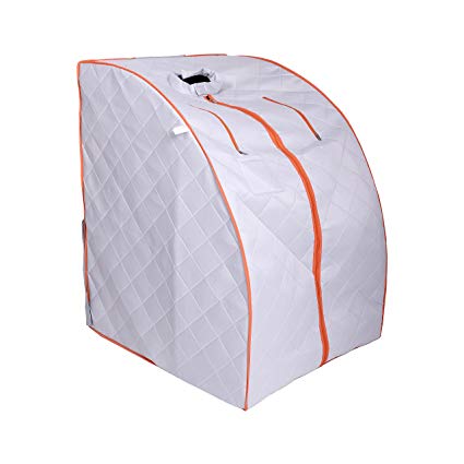 ALEKO PIN11SY Personal Folding Portable Home Infrared Sauna with Folding Chair and Foot Pad for Relaxation and Weight Loss 37 x 28 x 31 Inches Silver with Orange Trim