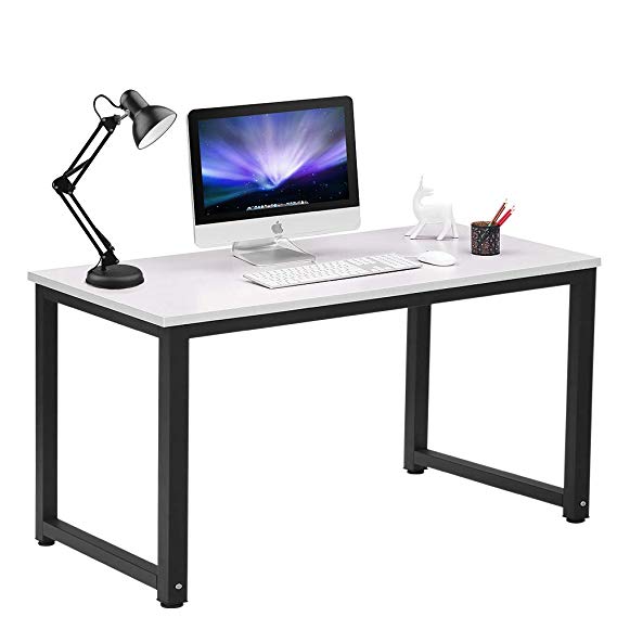 Coleshome Computer Desk 55" Large Study Office Desk Computer Table Study Writing Table for Home Office, White