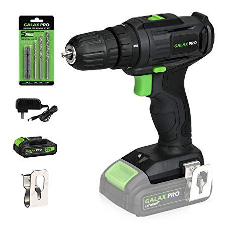 Cordless Drill, GALAX PRO 3/8'' Compact Drill 20V MAX Lithium-Ion Drill/Driver, 2-Speed Electric Drill with 19 1 Torque Setting, 1Pcs 1.3Ah Battery, LED Work Light for Home Improvement & DIY Project