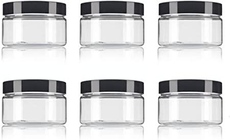 8 Oz / 250ml PET Plastic Refillable Jars Empty Cosmetic Containers Cases with Black Lid Cream Lotion Box Ointments Bottle Food Bottle Makeup Pot Jar for Lip Balm Make Up Eye Shadow Powder Pack of 6