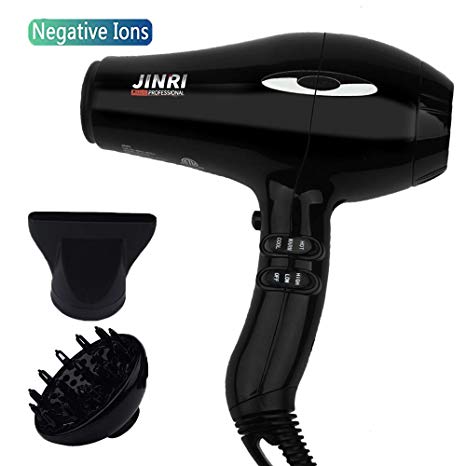 1875w Negative Ions Salon Hair Blow Dryer, Professional Ceramic Infrared Hair Dryer, Low Noise Lightweight AC Motor, Styling Tool with Concentrator and Diffuser for Fast Drying, ETL Certified, Black