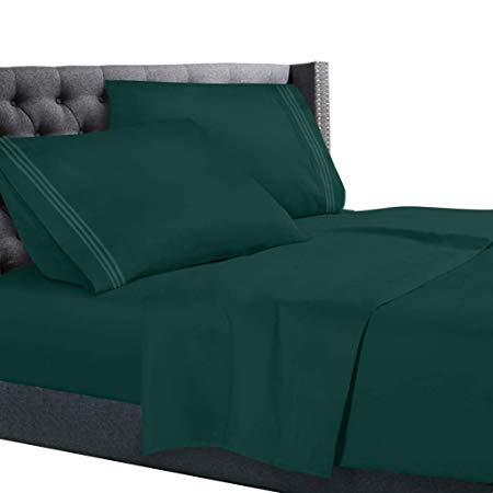 Nestl Bedding 4 Piece Sheet Set - 1800 Deep Pocket Bed Sheet Set - Hotel Luxury Double Brushed Microfiber Sheets - Deep Pocket Fitted Sheet, Flat Sheet, Pillow Cases, Full XL - Hunter Green