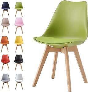 mcc direct Dining Chairs Wooden Legs Soft Cushion Pad Stylish DELUXE Retro Lounge Dining Office EVA (Green)