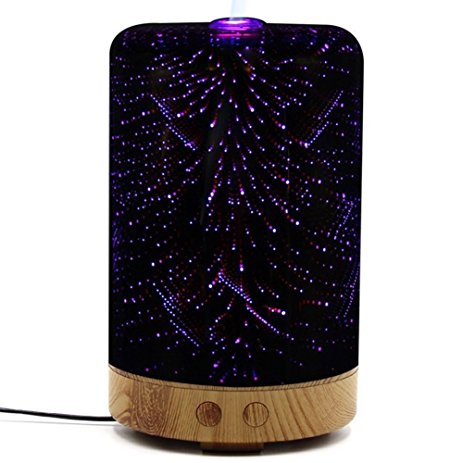 YLINGSU Aromatherapy Diffusion 3D, 100ml Essential Oil Mute Humidifier with 5 color changes Starburst LED light, 3D indoor light (blue)