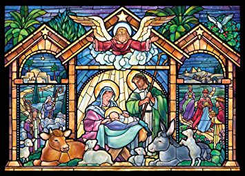 Stained Glass Nativity Religious Christmas Cards - Box of 15