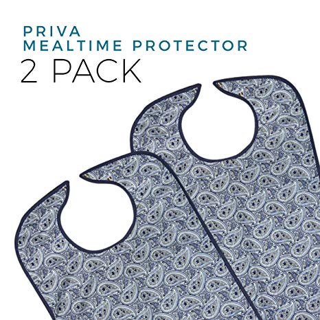Priva 2 Piece Extra Long Paisley Waterproof Mealtime Protector Adult Bib
