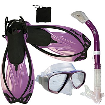 PROMATE Snorkeling Scuba Dive Mask Fins DRY Snorkel Gear Set