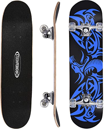 ChromeWheels 31 inch Skateboard Double Kick Skate Board Cruiser Longboard 8 Layer Maple Deck Skateboards for Kids and Beginners