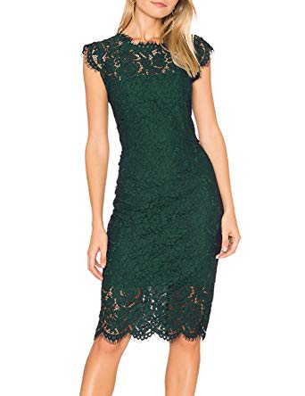 Women's Sleeveless Lace Floral Elegant Cocktail Dress Crew Neck Knee Length for Party