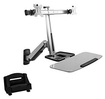 VIVO Dual Monitor & Keyboard Counterbalance Sit-Stand Wall Mount | Standing Transition Workstation with PC Holder (STAND-SIT2W)