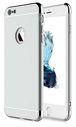 iPhone 6S Case, RORSOU 3 In 1 Ultra Thin and Slim Hard Case Coated Non Slip Matte Surface with Electroplate Frame for Apple iPhone 6 (4.7")(2014) and iPhone 6S (4.7")(2015) -- Silver