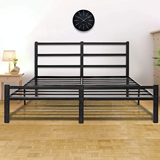 KINGSO King Bed Frames with Headboard, 14 Inch Platform 1500H Metal Bed Frame with Storage, Heavy Duty Steel Slat and Anti-Slip Support, Easy Quick Lock Assembly, No Box Spring Needed - King