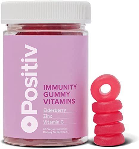 O Positiv Immunity Elderberry Gummies with Zinc and Vitamin C - Sambucus Elderberry Immune Support Supplement - Daily Immunity Vitamin for Adults, 60 Count - Pack of 1 (Packaging May Vary)