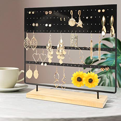 Suneed Earring Holder Organizer Jewelry Display Stands Earring Organizer Stand Jewelry Holder Organizer, Earring & Necklace Jewelry Towel Organizer Display Tree (3LayerPro-Black)