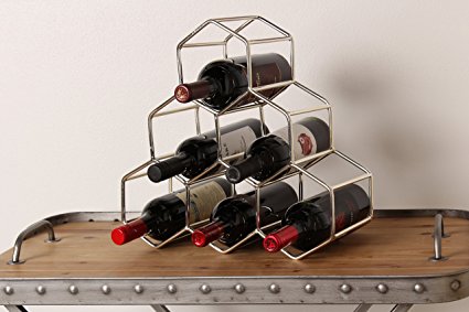 Kate and Laurel Merl Countertop Lightweight Metal Wine Rack Holds 6 Wine Bottles, Silver
