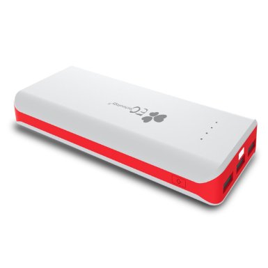 EC Technology 2nd Gen Deluxe 22400mAh External Battery with 3 USB Outputs for Smartphones and Tablets - White and Red