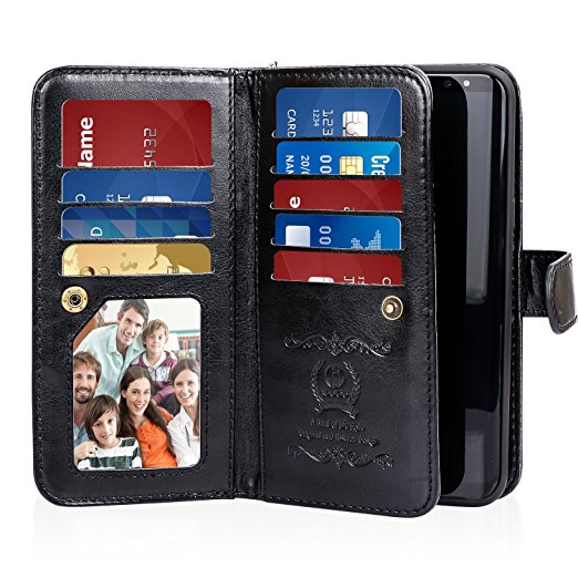 Samsung Galaxy Note 8 Case, iDudu Detachable PU Leather Wallet Flip Cover Case with Credit Card Holder Built-in 9 Card Slots & Wrist Strap for Samsung Galaxy Note 8, Black