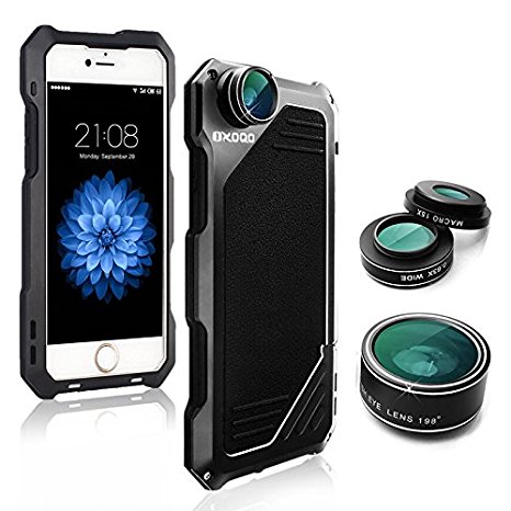 iPhone 5/5S/SE Camera Lens Kit, OXOQO 3 in 1 198° Fisheye Lens   15X Macro Lens   Wide Angle Lens with IP54 Dustproof Shockproof Aluminum Case, Built-in Screen Protector for IPhone 5/5S/SE 4.0 Inches(Black)