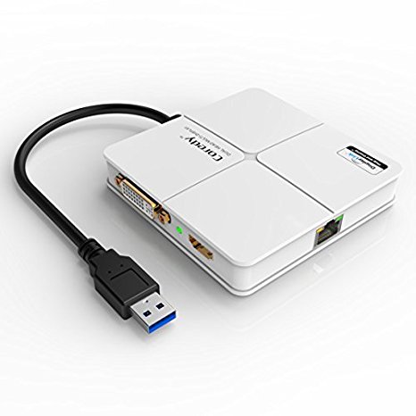 USB 3.0 Dual-Head Graphics and Gigabit Ethernet Adapter Super Speed 5 Gbps Dual Video DisplayPort HDMI up to 2560x1440 DVI/ VGA to 2048x1152/ 1920x1200 Supports Windows Mac OS X Linux and Android 5.X