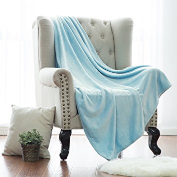 Flannel Fleece Blanket Lt Blue Full Size Lightweight Cozy Plush Microfiber Solid Blanket by Bedsure