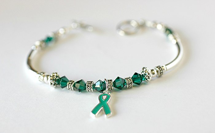 Green Ribbon Crystal Awareness Bracelet // Cerebral Palsy, Tissue/Organ/Stem Cell/Bone Marrow Donation, Kidney Disease, Adrenal Cancer