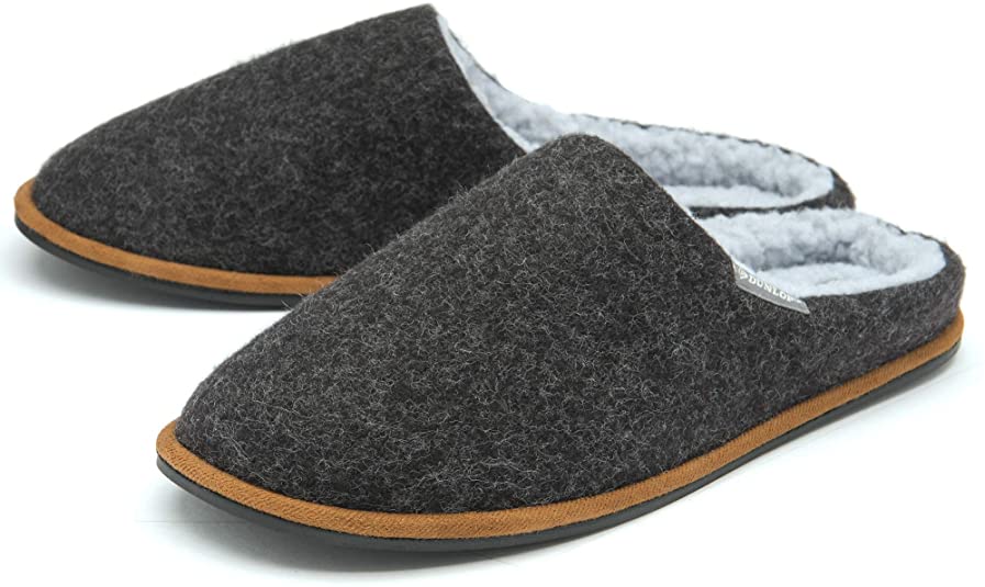 Dunlop Mens Slippers Slip On Mule Comfy Fur Lined Felt Memory Foam Sizes 7-12