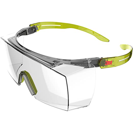 3M Safety Glasses, SecureFit 3700 Series, Anti-Scratch, Fits Over Glasses, Clear Lens, Lime Green Temple