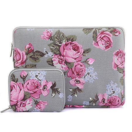 Mosiso Laptop Sleeve Bag for 13-13.3 Inch MacBook Pro, MacBook Air, Notebook Computer with Small Case, Peony Pattern Canvas Protective Carrying Cover, Gray