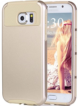 S6 Case,Eraglow Heavy Duty Rugged Shockproof Armor Holster Defender Slim Protective Hard Soft Rubber Bumper Case Cover For Samsung Galaxy S6 (gold)