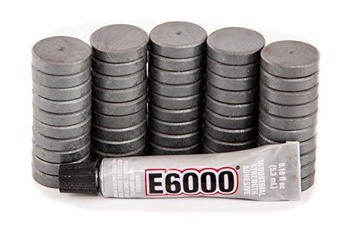 Tuff Magnets, 50 Magnets With 1 E6000 - Clear .18oz Glue, Ferrite, Fridge, Craft, Hobby, School, Round Disc, 3/4 inch