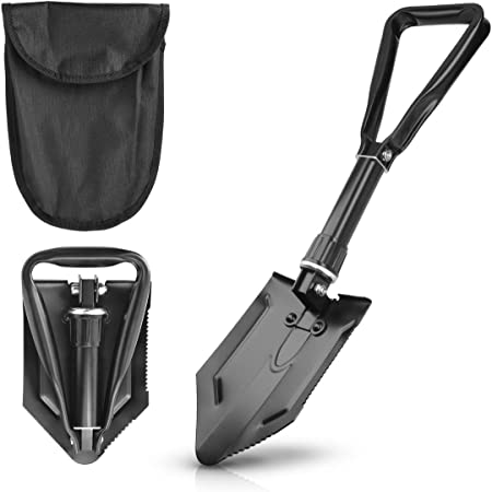 Navaris Compact Folding Camping Shovel - Carbon Steel Lightweight Survival Shovel - Folds Down to 9.8" x 5.9" - for Camp, Car, Hiking, Emergency Use