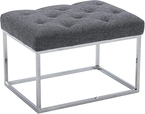 Amazon Brand – Rivet Mid-Century Modern Tufted Ottoman Stool with Metal Base, 26.8"W, Pewter