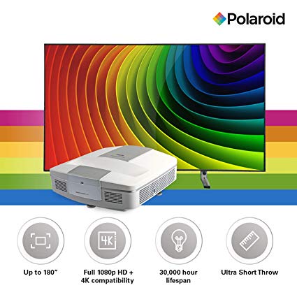 Polaroid Cinema HD U-100 Ultra-Short Throw Projector TV & S-100 Ambient Light Rejecting Screen for Instant Home Theater Fun
