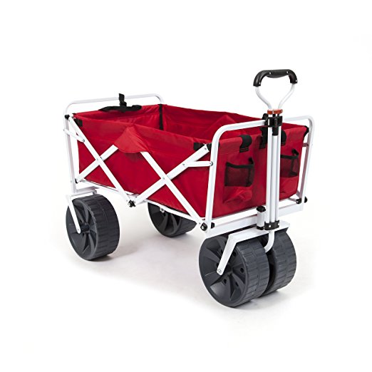 Mac Sports Heavy Duty Collapsible Folding All Terrain Utility Wagon Beach Cart (Red/White) …