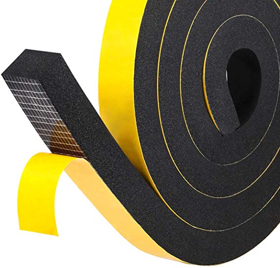 High Density Foam Insulation Tape, Soundproofing Closed Cell Foam Seal Weather Stripping with Adhesive 1" W X 3/4" T X 13' L, Black